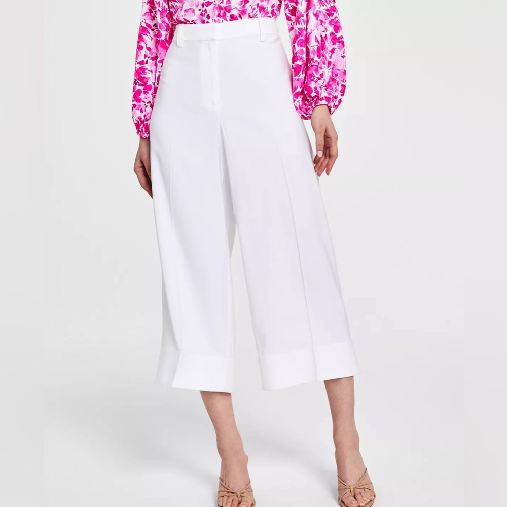 Vince Camuto White Cropped Wide-Leg Culotte Pants